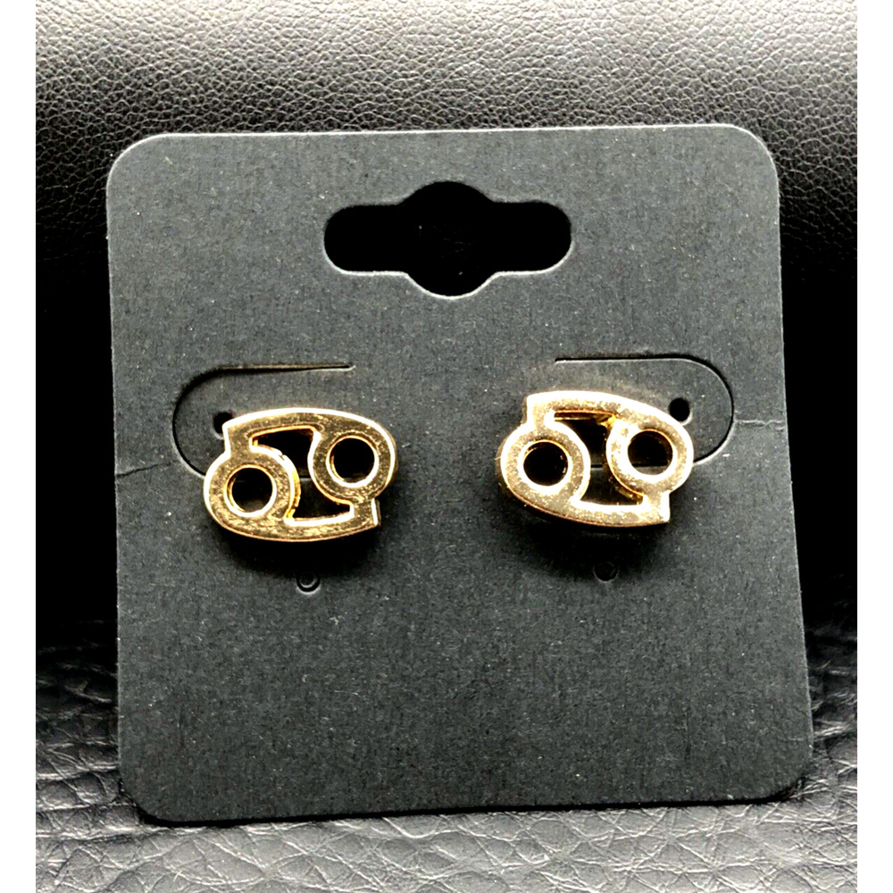 Zodiac Earrings Cancer the Crab Symbol Gold Tone Studs‎